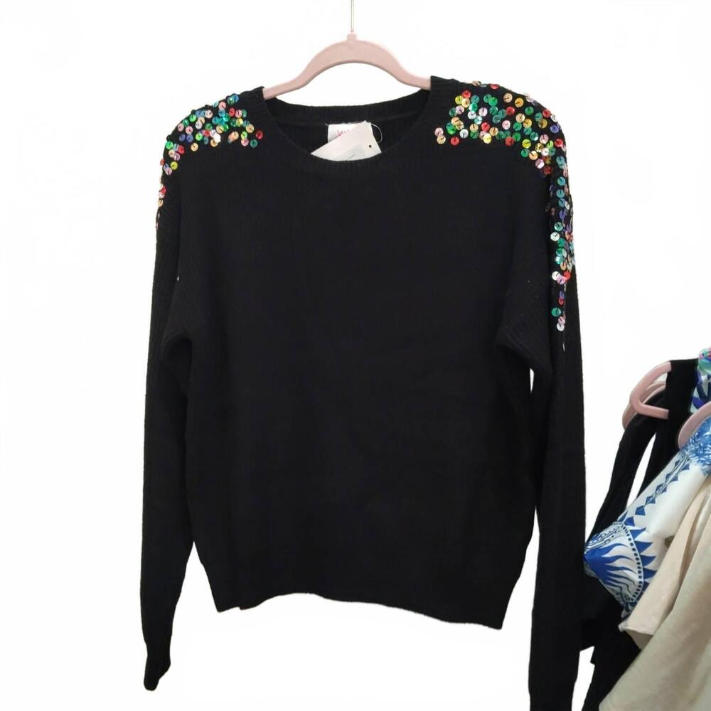 NEW JESS LEA women's party favor sequin sweater in black